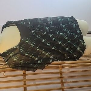 LASHES brand 3XL sheer black green plaid blouse tie at neck